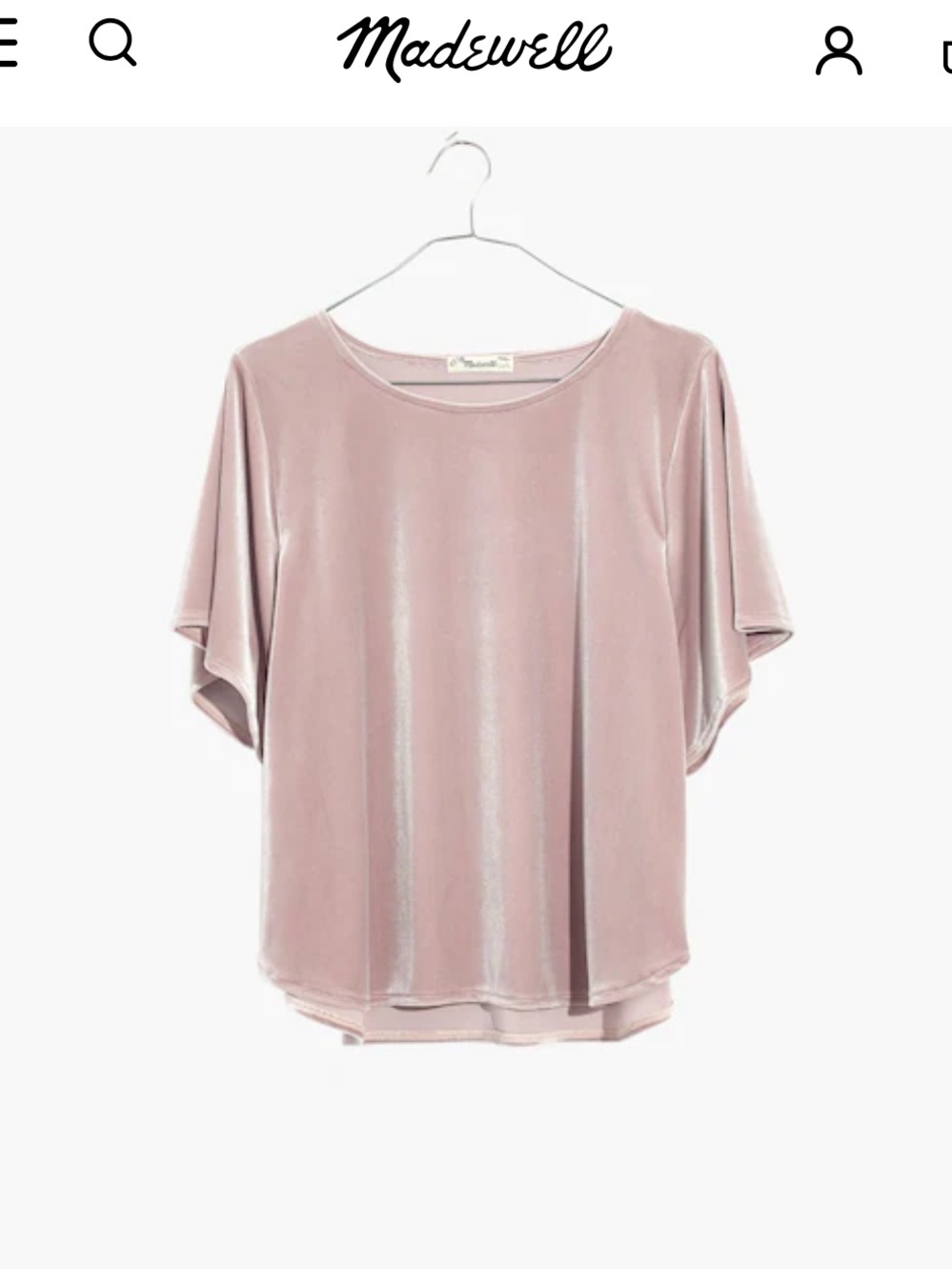Madewell butterfly sleeve pink velvet top size Large